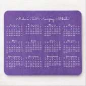 2026 Calendar Custom Name Purple Linen Photo Mousepad (Vorne)
