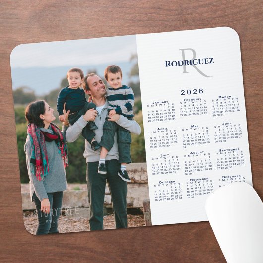 2026 Calendar Custom Photo Monogram Name Mousepad