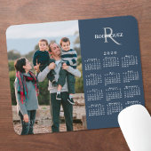2026 Calendar Custom Photo Monogram Name Navy Blue Mousepad