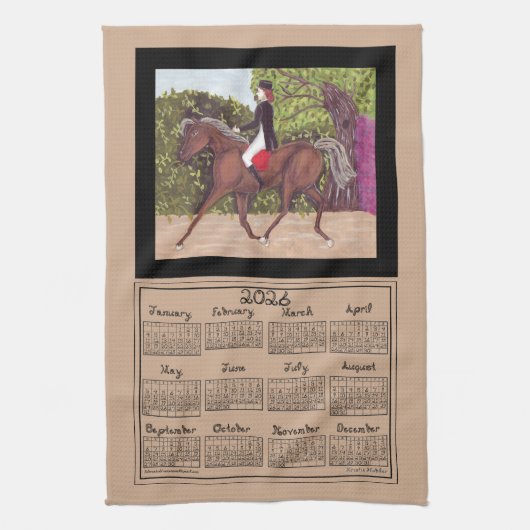 2026 Calendar Dressage Horse Sport Fabric Font Geschirrtuch (Vertikal)