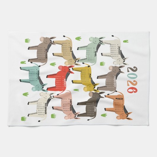 2026 Calendar Earth Tones Donkey Geschirrtuch (Horizontal)