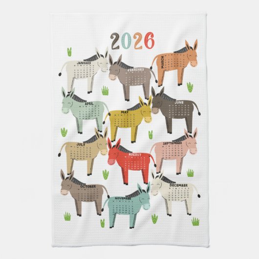 2026 Calendar Earth Tones Donkey Geschirrtuch (Vertikal)