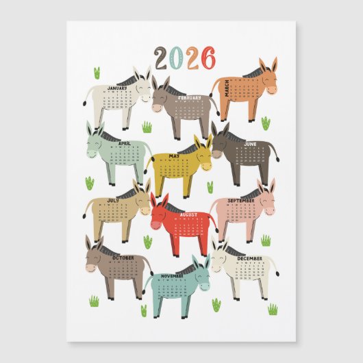 2026 Calendar Earth Tones Donkey Magnetkarte (Vorderseite)
