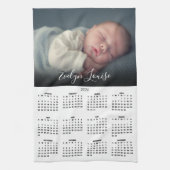 2026 Calendar Elegant Script Name Photo  Geschirrtuch (Vertikal)
