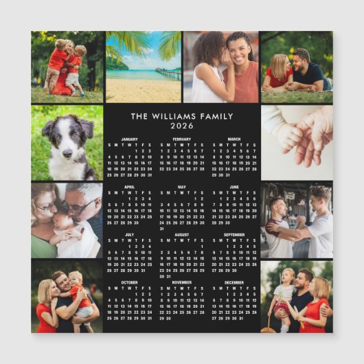 2026 Calendar Family 10 Photo Collage Magnet (Vorderseite)