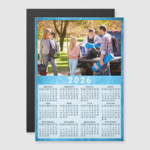 2026 Calendar Family Foto Blue Kühlschrankmagnet