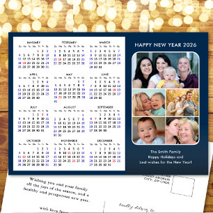 2026 Calendar Family Foto Modernes Blau Minimalist Feiertagspostkarte