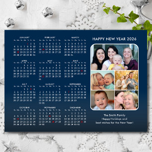 2026 Calendar Family Foto Modernes Blue Magnetic Magnetkarte