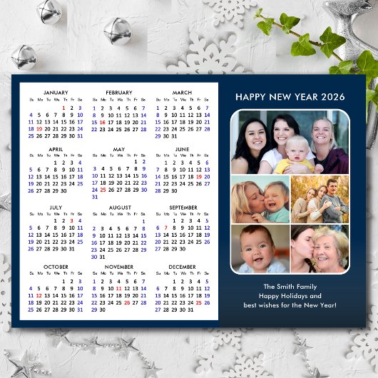 2026 Calendar Family Foto Modernes Blue Magnetic Magnetkarte