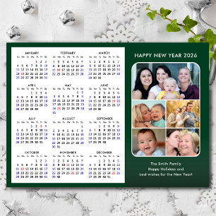 2026 Calendar Family Foto Modernes Green Magnetic Magnetkarte