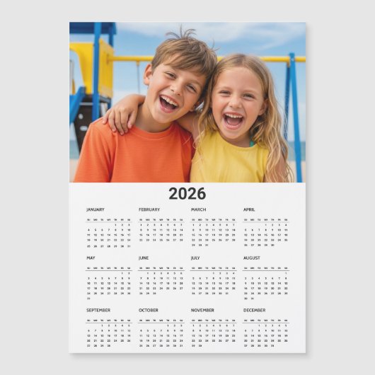 2026 Calendar Family Photo Modern Fridge Magnet (Vorderseite)