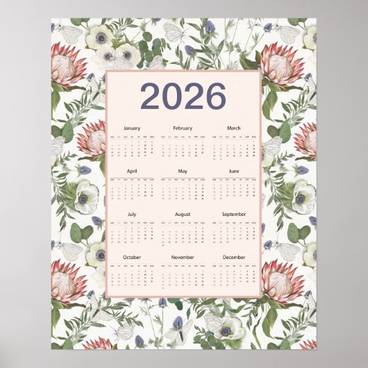 2026 Calendar Flowers Butterflies Poster (Vorne)