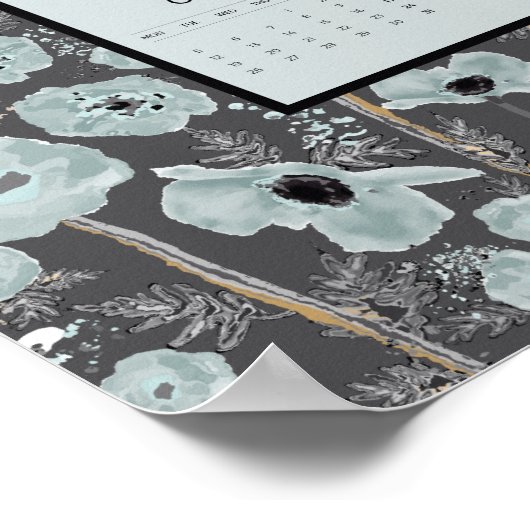 2026 Calendar Full Year Blue Gray Poppies Poster (Ecke)