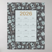 2026 Calendar Full Year Blue Gray Poppies Poster (Vorne)