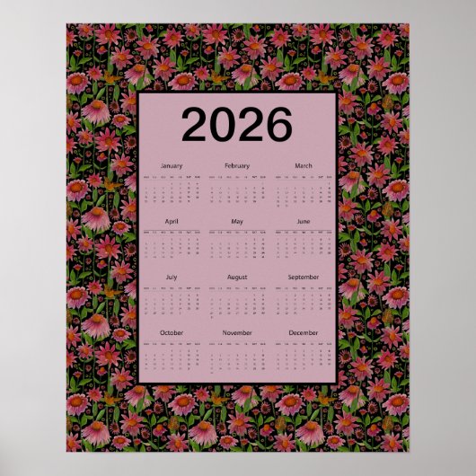 2026 Calendar Full Year Cone Flowers Poster (Vorne)