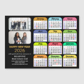 2026 Calendar Gold Black Business 2 Foto Magnetic Magnetkarte (Vorderseite)