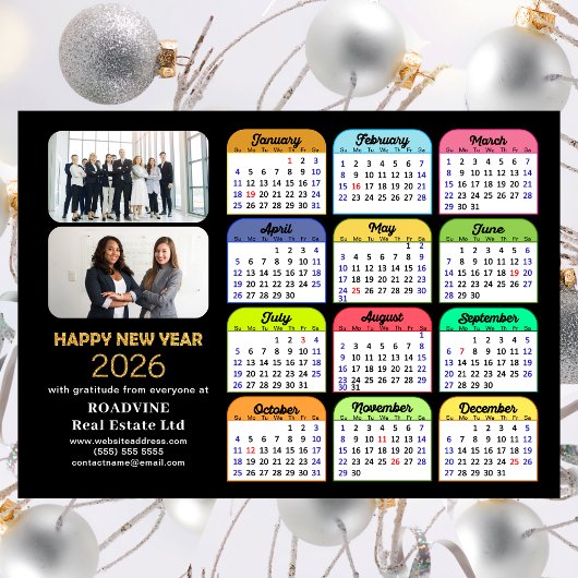 2026 Calendar Gold Black Business 2 Foto Magnetic Magnetkarte
