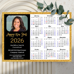 2026 Calendar Gold Black Business Foto Magnetic Magnetkarte