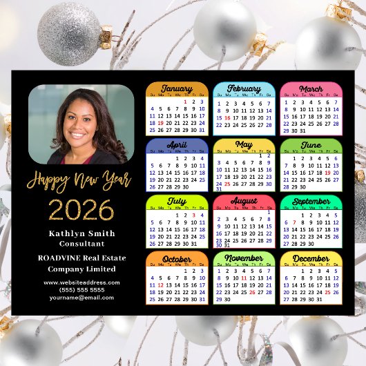 2026 Calendar Gold Black Business Foto Magnetic Magnetkarte