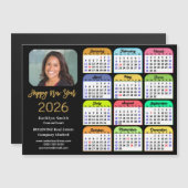 2026 Calendar Gold Black Business Foto Magnetic Magnetkarte (Vorne/Hinten)