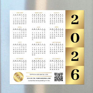 2026 Calendar Gold Business Logo QR Code Marketing Magnetkarte