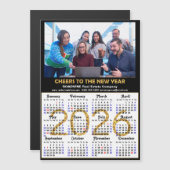 2026 Calendar Gold Glitzer Business Foto Magnetic Magnetkarte (Vorne/Hinten)