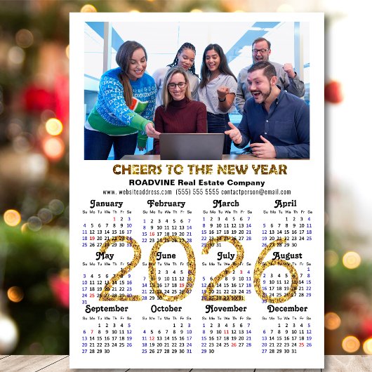 2026 Calendar Gold Glitzer Business Foto Magnetic Magnetkarte
