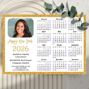 2026 Calendar Gold Glitzer Business Foto Magnetic Magnetkarte