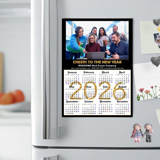 2026 Calendar Gold Glitzer Business Foto Magnetic Magnetkarte