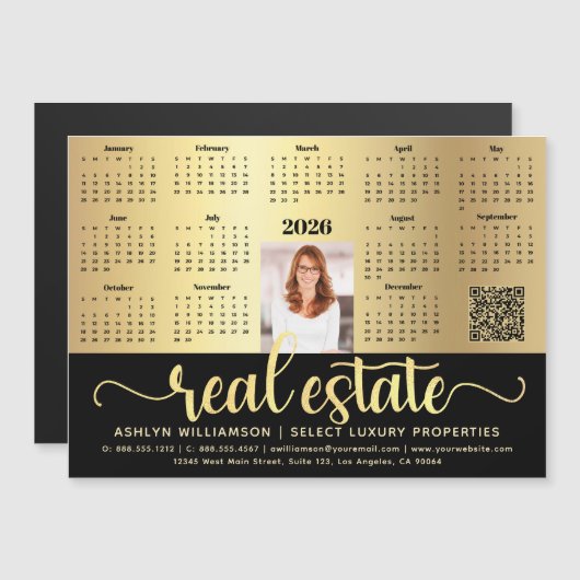 2026 Calendar Gold Real Anwesen QR Code Magnet (Vorne/Hinten)