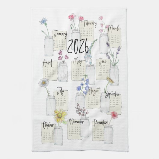 2026 Calendar Küche Handtuch Tee (Vertikal)