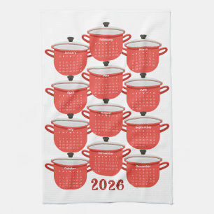 2026 Calendar Küche Rotes Kochgeschirr Geschirrtuch