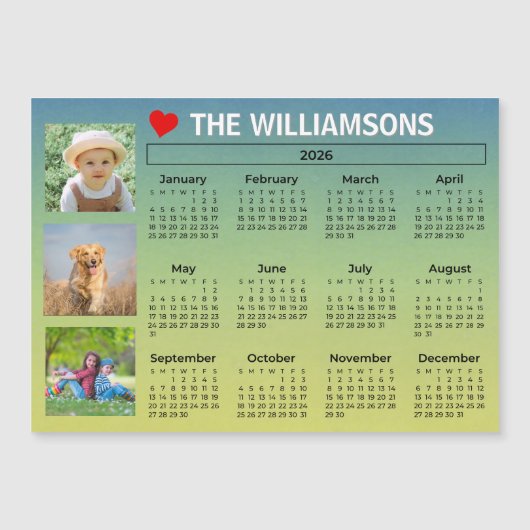2026 Calendar Light Blue Photo Collage Magnet (Vorderseite)