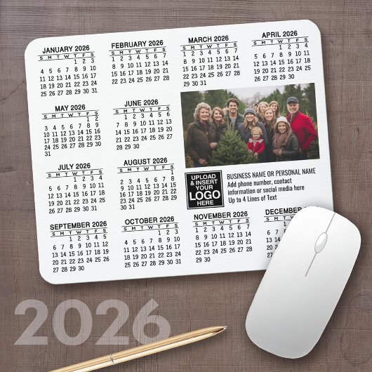 2026 Calendar - logo, photo business Mousepad