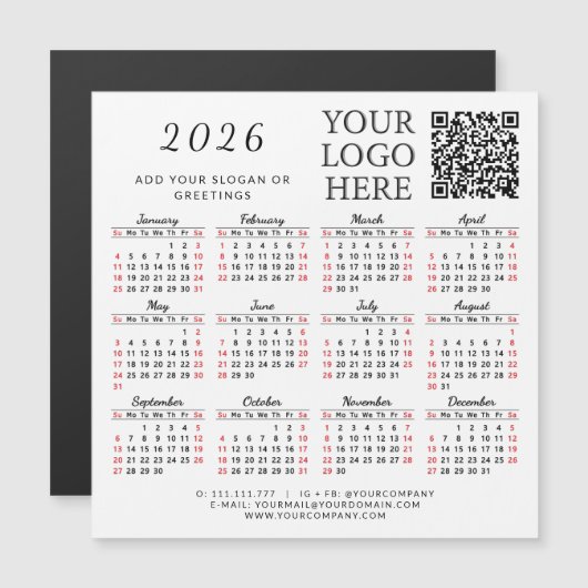2026 Calendar Magnet Business QR Code Company Logo (Vorne/Hinten)