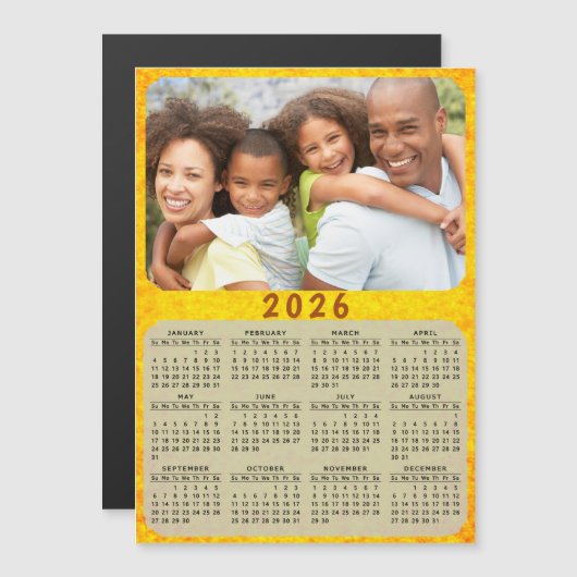 2026 Calendar Magnet Family Foto Gelb (Vorne/Hinten)