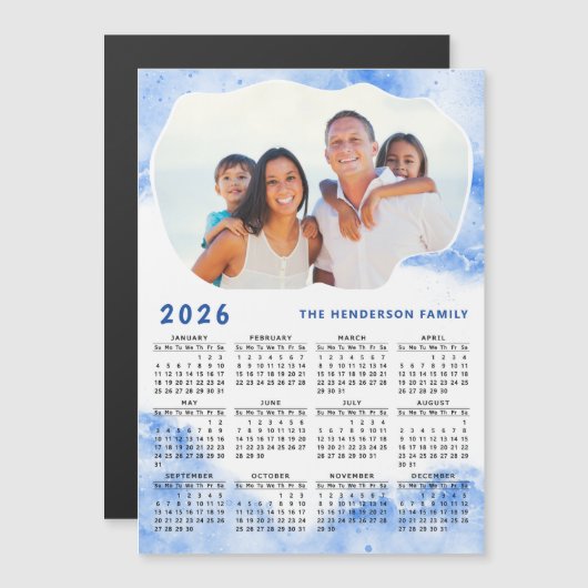 2026 Calendar Magnet Family Foto Name Blue White (Vorne/Hinten)