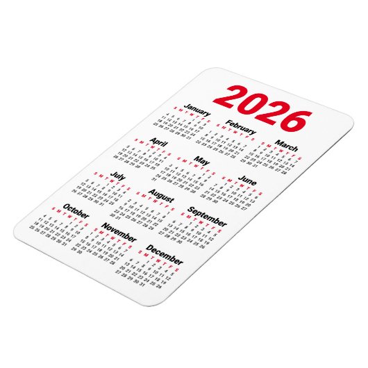 2026 Calendar Magnet | Red Black Gray White (Linke Seite)