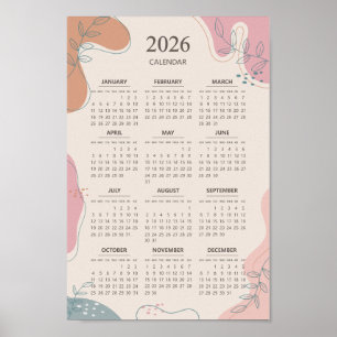 2026 Calendar Mid Century Abstrakt Boho Ästhetik Poster