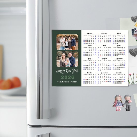 2026 Calendar Modernes Magazin Green 2 Foto Magnet