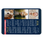 2026 Calendar Navy Coral Gold Family Photo Collage Magnet (Horizontal)