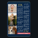 2026 Calendar Navy Coral Gold Family Photo Collage Magnet<br><div class="desc">Celebrate 2026 with this preppy photo collage calendar magnet. With easy-to-read dates in bold white, this beautifully simple calendar has the words "2026" and "LOVE" in faux gold glitter with a bright coral pink bar along the bottom for your personalized family name or other text. The background is navy blue....</div>