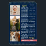 2026 Calendar Navy Coral Gold Family Photo Collage Magnet<br><div class="desc">Celebrate 2026 with this preppy photo collage calendar magnet. With easy-to-read dates in bold white, this beautifully simple calendar has the words "2026" and "LOVE" in faux gold glitter with a bright coral pink bar along the bottom for your personalized family name or other text. The background is navy blue....</div>