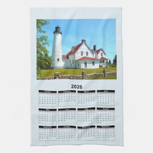 2026 Calendar of Door County Wisconsin Lighthouse Geschirrtuch (Vertikal)