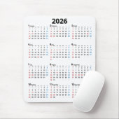 2026 Calendar On White Mousepad (Mit Mouse)