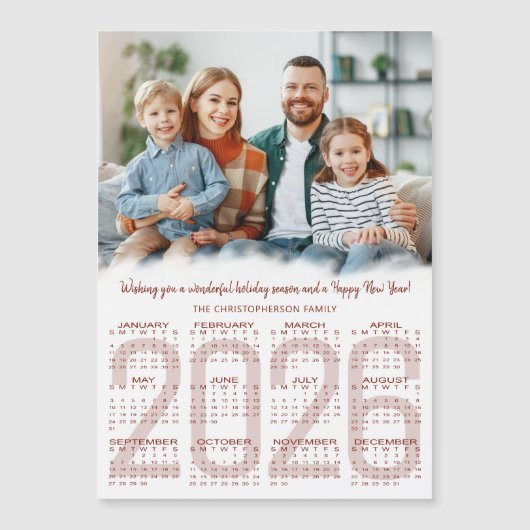 2026 Calendar Photo Custom Color Christmas Card Magnetkarte (Vorderseite)