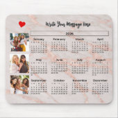 2026 Calendar Pink Marbleized Photo Collage Magnet Mousepad (Vorne)