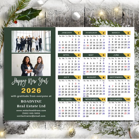 2026 Calendar Sage Green Business 2 Foto Magnetic Magnetkarte
