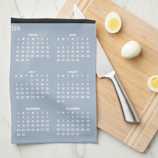 2026 Calendar Script Name Photo Dusty Blue Geschirrtuch (Viertel Falte)