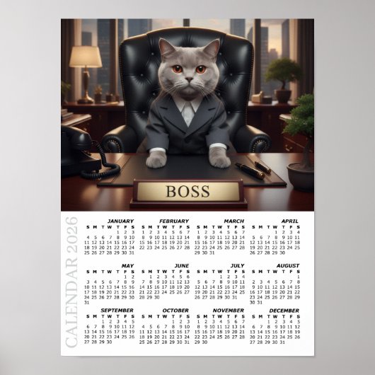 2026 Calendar, The Boss - Office Fun Cats / Large Poster (Vorne)
